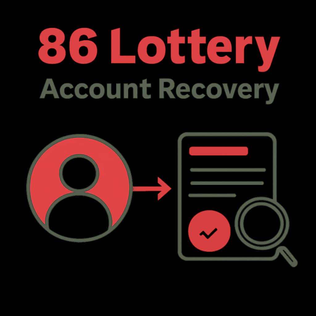 An educational diagram detailing the account recovery process for 86 Lottery.